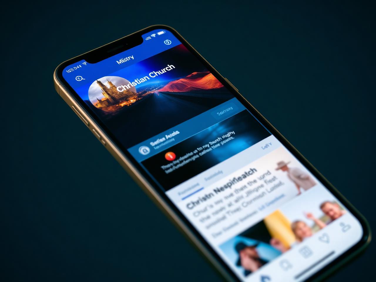 Modern smartphone displaying a faith-filled church social media feed